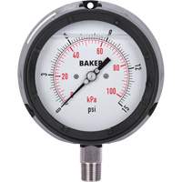 Pressure Gauge, 4-1/2" , 0 - 15 psi/0 - 100 kPa, Bottom Mount, Liquid Filled Analogue Les Fournitures Industrielles Méga