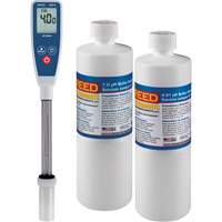 Ensemble de compteur de pH &agrave; tige longue & solution tampon 4 pH/7 pH Les Fournitures Industrielles Méga
