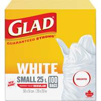 Small 25L Unscented Garbage Bags, Regular, 20" W x 20" L, White Les Fournitures Industrielles Méga