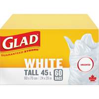 Sacs &agrave; ordures hauts 45 L sans parfum, R&eacute;gulier, 24" la x 28" lo, Blanc Les Fournitures Industrielles Méga