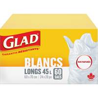 Sacs &agrave; ordures hauts 45 L sans parfum, R&eacute;gulier, 24" la x 28" lo, Blanc Les Fournitures Industrielles Méga