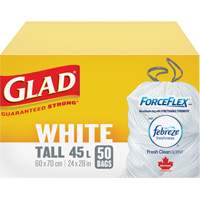 Sacs &agrave; ordures hauts 45 L avec Febreze, R&eacute;gulier, 24" la x 28" lo, Blanc Les Fournitures Industrielles Méga