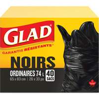 Sacs &agrave; ordures 74 L, R&eacute;gulier, 26" la x 33" lo, Noir Les Fournitures Industrielles Méga
