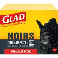 Sacs &agrave; ordures 74 L, R&eacute;gulier, 26" la x 33" lo, Noir Les Fournitures Industrielles Méga