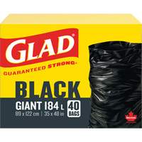 Sacs &agrave; ordures 184 L, R&eacute;gulier, 35" la x 48" lo, Noir Les Fournitures Industrielles Méga