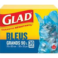 Sacs de recyclage 45 L, R&eacute;gulier, 30" la x 33" lo, Bleu Les Fournitures Industrielles Méga