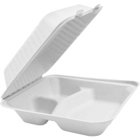 Compostable Hinged Food Containers with Compartments, Bagasse, Square Les Fournitures Industrielles Méga