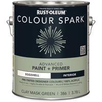 Peinture int&eacute;rieure pr&eacute;teint&eacute;e + appr&ecirc;t mural Colour Spark, Vert masque en argile, Satin&eacute;, 3,78 L, Gallon Les Fournitures Industrielles Méga