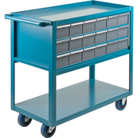 Drawer Shelf Cart, 1200 lbs. Capacity, Steel, 18" x W, 35" x H, 36" D, Rubber Wheels, All-Welded, 18 Drawers Les Fournitures Industrielles Méga