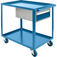 Heavy Duty Shelf Cart with Drawer, 1200 lbs. Capacity, Steel, 24" x W, 36" x H, 39" D, Rubber Wheels, All-Welded, 1 Drawers Les Fournitures Industrielles Méga