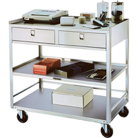 Stainless Steel Equipment Stands, 300 lbs. Capacity, Stainless Steel, 20"/20-1/8" x W, 35" x H, 37"/36-3/8" D, Knocked Down, 2 Drawers Les Fournitures Industrielles Méga
