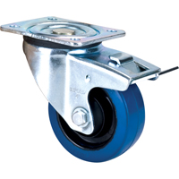Roulette bleue, Pivotant avec frein, 4" (101,6 mm), Caoutchouc, 350 lb (158,8 kg) Les Fournitures Industrielles Méga