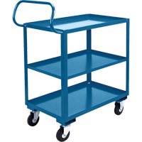 Chariot ergonomique &agrave; tablettes, 800 lb Capacit&eacute;, Acier, 26" la x 37" ha x 38" p, Bordure vers le haut Les Fournitures Industrielles Méga