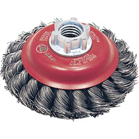 Brosse conique &agrave; fils torsad&eacute;s BK420T, Dia. 4", Fils 0,02", Arbre 5/8"-11, Acier Les Fournitures Industrielles Méga