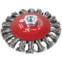 Brosse conique &agrave; fils nou&eacute;s torsad&eacute;s, Dia. 6", Fils 0,02", Arbre 5/8"-11, Acier Les Fournitures Industrielles Méga