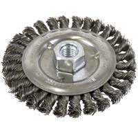 Brosse filet&eacute;e &agrave; fils nou&eacute;s et face standard, Dia. 5", Fils 0,022", Arbre 5/8"-11, Acier Les Fournitures Industrielles Méga