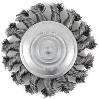 Brosse radiale &agrave; fils nou&eacute;s torsad&eacute;s mont&eacute; sur mandrin, Dia. 3", Fils 0,02", Arbre 1/4", Acier inoxydable Les Fournitures Industrielles Méga