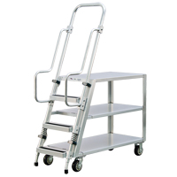 Aluminum Stock Picking Ladder Cart, Aluminum, 22" W x 51-1/2" D, 3 Shelves, 800 lbs. Capacity Les Fournitures Industrielles Méga
