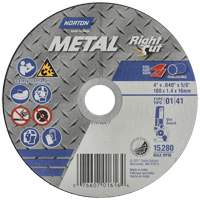 Meule &agrave; tronçonner m&eacute;tallique pour coupe &agrave; angle droit RightCut, 4-1/2" x 0,04", Arbre de 7/8", Type 01/41, Oxyde d'aluminium, 13580 Tr/min Les Fournitures Industrielles Méga