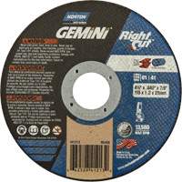 Meule &agrave; tronçonner pour coupe &agrave; angle droit RightCut Gemini, 4-1/2" x 0,045", Arbre de 7/8", Type 01/41, Oxyde d'aluminium, 13580 Tr/min Les Fournitures Industrielles Méga