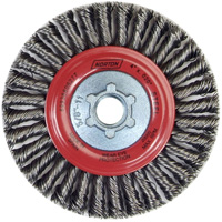 Brosse &agrave; fils nou&eacute;s pour cordons de soudure pour meuleuse angulaire, Dia. 4", Fils 0,02", Arbre 5/8"-11, Acier Les Fournitures Industrielles Méga