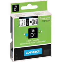D1 Label Cassette, 12 mm x 23', Black on White Les Fournitures Industrielles Méga