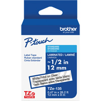 Laminated Tape for P-Touch&reg;, 12 mm x 8 m, White on Clear Les Fournitures Industrielles Méga