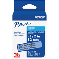 Laminated Tape for P-Touch&reg;, 12 mm x 8 m, Black on Blue Les Fournitures Industrielles Méga