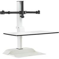 Bureau &eacute;lectrique assis/debout Soar avec bras d&eacute;cran double, Mod&egrave;le de bureau, 37-1/4" h x 27-3/4" la x 22" p, Blanc Les Fournitures Industrielles Méga