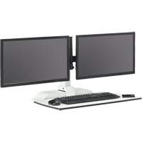 Bureau &eacute;lectrique assis/debout Soar avec bras d&eacute;cran double, Mod&egrave;le de bureau, 37-1/4" h x 27-3/4" la x 22" p, Blanc Les Fournitures Industrielles Méga