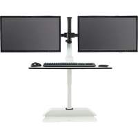 Bureau &eacute;lectrique assis/debout Soar avec bras d&eacute;cran double, Mod&egrave;le de bureau, 37-1/4" h x 27-3/4" la x 22" p, Blanc Les Fournitures Industrielles Méga