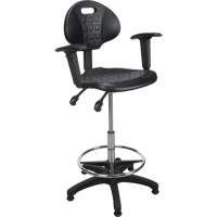 Tabouret ergonomique robuste avec accoudoirs r&eacute;glables, Stationnaire, Ajustable, 39" - 48", Polyur&eacute;thane Si&egrave;ge, Noir Les Fournitures Industrielles Méga