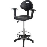 Tabouret ergonomique robuste avec accoudoirs r&eacute;glables, Stationnaire, Ajustable, 39" - 48", Polyur&eacute;thane Si&egrave;ge, Noir Les Fournitures Industrielles Méga