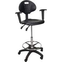Tabouret ergonomique robuste avec accoudoirs r&eacute;glables et roulettes en nylon, Mobile, Ajustable, 39" - 48", Polyur&eacute;thane Si&egrave;ge, Noir Les Fournitures Industrielles Méga