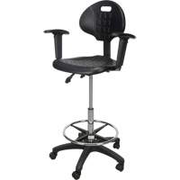 Tabouret ergonomique robuste avec accoudoirs r&eacute;glables et roulettes en nylon, Mobile, Ajustable, 39" - 48", Polyur&eacute;thane Si&egrave;ge, Noir Les Fournitures Industrielles Méga