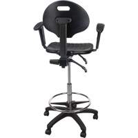 Tabouret ergonomique robuste avec accoudoirs r&eacute;glables et roulettes en nylon, Mobile, Ajustable, 39" - 48", Polyur&eacute;thane Si&egrave;ge, Noir Les Fournitures Industrielles Méga
