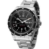 Tr&egrave;s grande montre automatique avec jour/date avec bracelet en acier inoxydable, Num&eacute;rique, &agrave; piles, 46 mm, Argent Les Fournitures Industrielles Méga