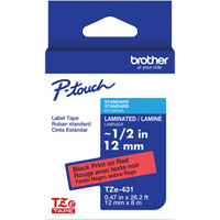 TZe-431 Laminated Tape for TZe-Compatible P-Touch Label Makers, 12 mm x 8 m, Black on Red Les Fournitures Industrielles Méga