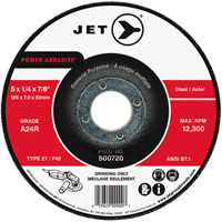 Meule POWER ABRASIVE, 5" x 1/4", Arbre 7/8", Type 27 Les Fournitures Industrielles Méga