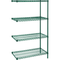 Heavy-Duty Green Epoxy Finish Wire Shelving, Add-On Kit, 4 Tiers, 36" W x 63" H x 18" D Les Fournitures Industrielles Méga