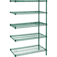 Heavy-Duty Green Epoxy Finish Wire Shelving, Add-On Kit, 5 Tiers, 36" W x 74" H x 18" D Les Fournitures Industrielles Méga