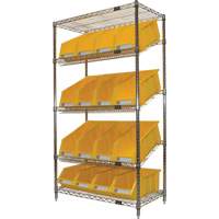 &eacute;tag&egrave;re en treillis m&eacute;tallique &agrave; tablettes inclin&eacute;es avec bacs, Tiers 5, 36" la x 63" h x 18" p Les Fournitures Industrielles Méga