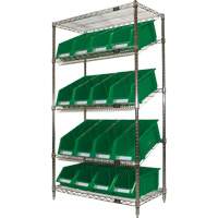 &eacute;tag&egrave;re en treillis m&eacute;tallique &agrave; tablettes inclin&eacute;es avec bacs, Tiers 5, 36" la x 63" h x 18" p Les Fournitures Industrielles Méga