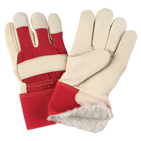 Gants d'ajusteur rouge & blanc doubl&eacute;s pour l'hiver de premi&egrave;re qualit&eacute;, Grand, Paume en Cuir fleur de vache, Doublure en Boa Les Fournitures Industrielles Méga