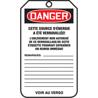 &eacute;tiquettes de verrouillage, Papier cartonn&eacute;, 3-1/8" la x 5-7/8" h, Français Les Fournitures Industrielles Méga