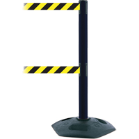 Poteau robuste &agrave; ligne double, Plastique, 38" h, Ruban Noir/Jaune, Longueur du ruban 7,5' Les Fournitures Industrielles Méga