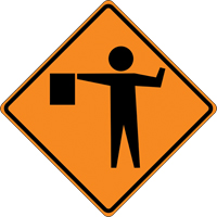 Tilt-Adjust Flagman Ahead Roll-Up Construction Sign, 36" x 36", Vinyl, Pictogram Les Fournitures Industrielles Méga