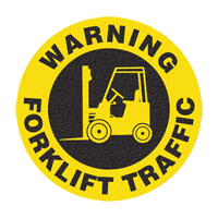 Panneau de signalisation au sol  Warning Forklift Traffic , Adh&eacute;sif, Anglais avec pictogramme Les Fournitures Industrielles Méga