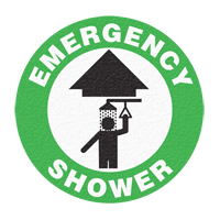 Panneau de signalisation au sol  Emergency Shower , Adh&eacute;sif, Anglais avec pictogramme Les Fournitures Industrielles Méga