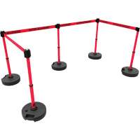 PLUS Barrier Post Set X5, Plastic, 42" H, Red Tape, 15' Tape Length Les Fournitures Industrielles Méga